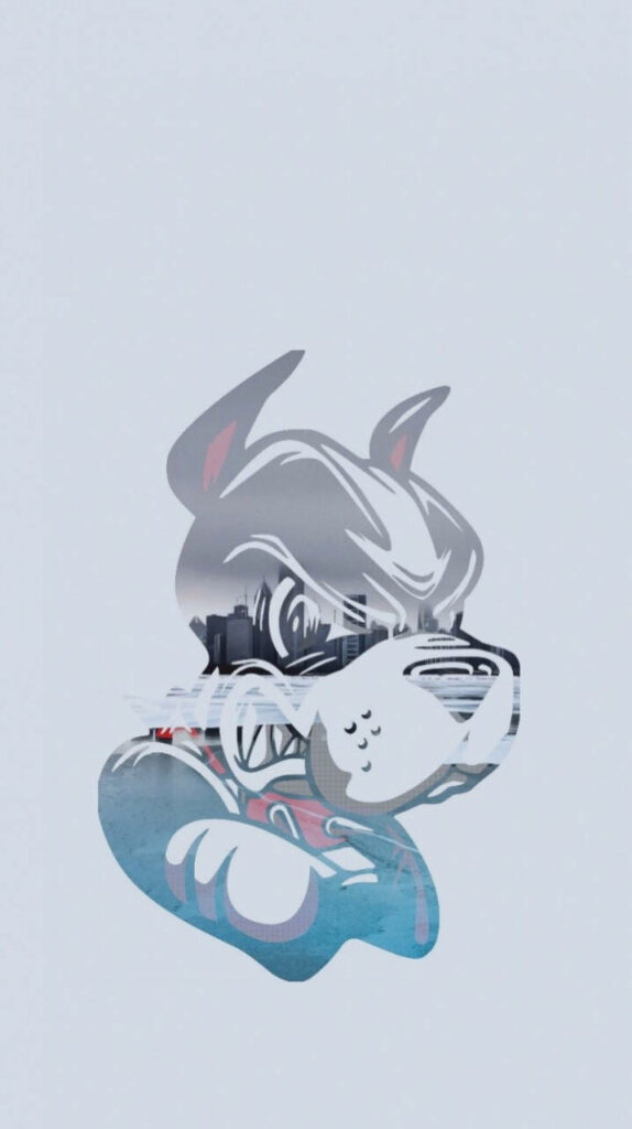 Boston University Terriers mascot cartoon logo with cityscape background in red white and grey Wallpaper