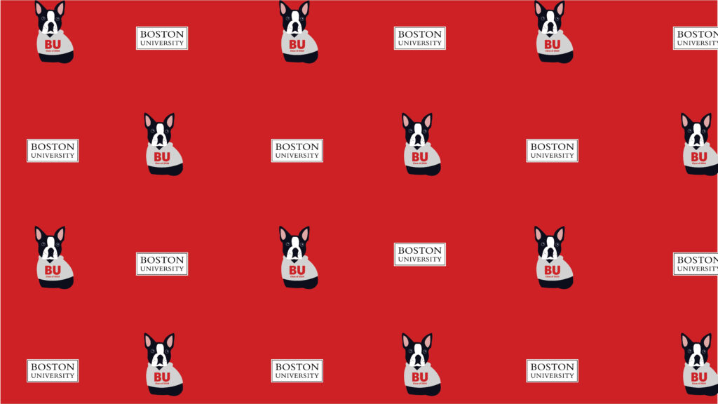 Boston University Terriers mascot and logos on vibrant red collegiate wallpaper background