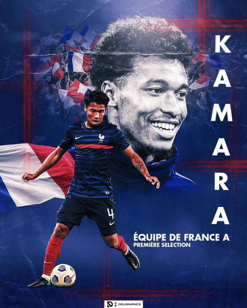 Boubacar Kamara France national team poster wallpaper blue red action pose artistic overlay