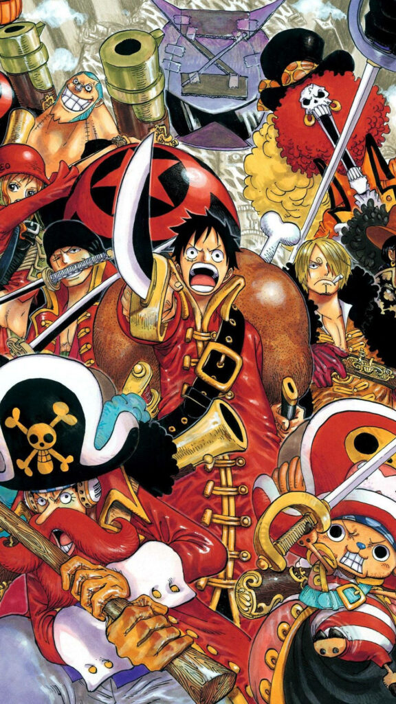 The Infectious Spirit of Luffy: United Crew of the Straw Hat Pirates - Captivating One Piece Background Wallpaper