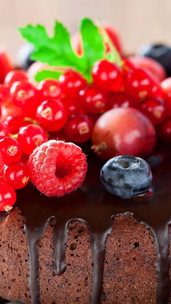 Luxurious Chocolate Berry Cake amidst Desserts Wallpaper