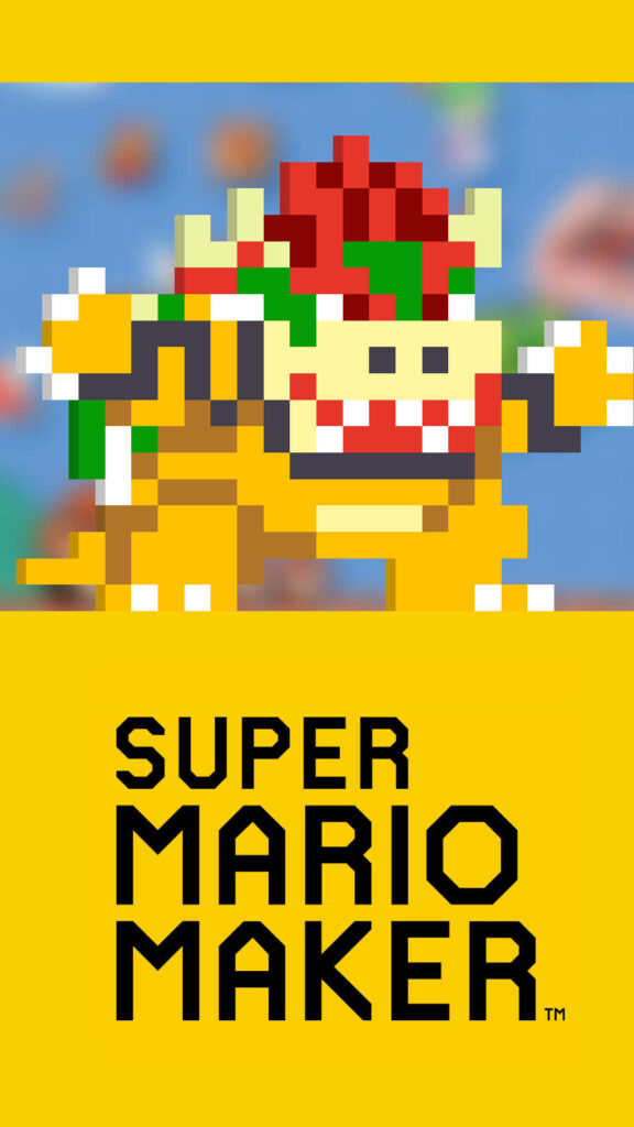 Bowser pixel art wallpaper with yellow background retro Nintendo Super Mario Maker design