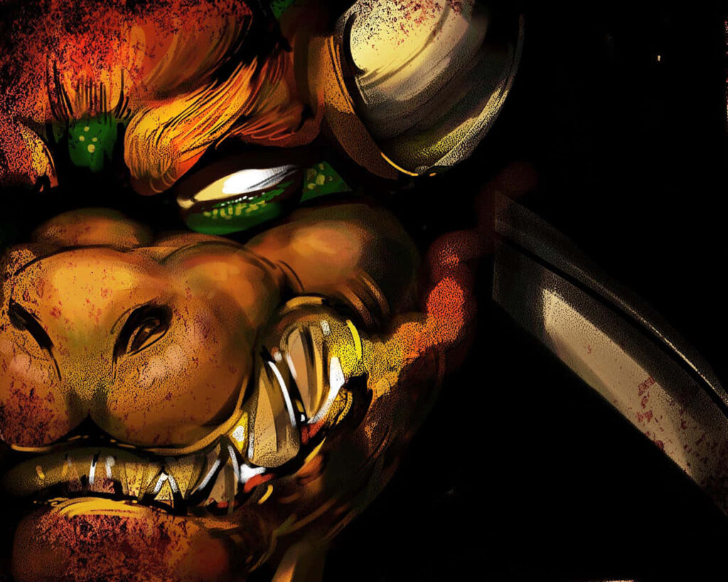 Bowser Powerful King Koopa wallpaper close-up fierce expression fiery tones intense villain art
