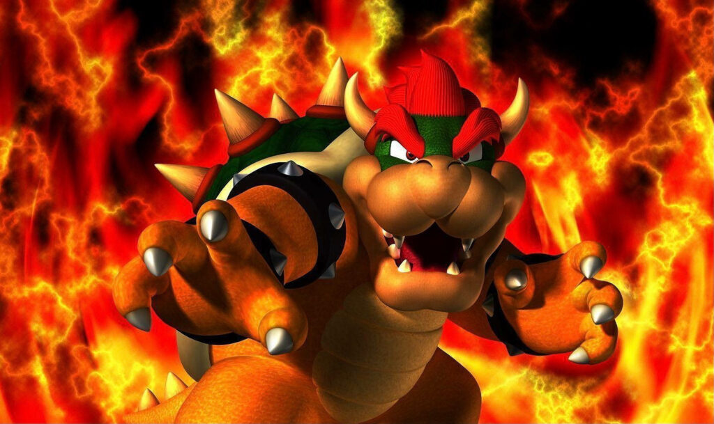 2317x1377 QHD 2K Fiery Dominance: Unleashing Bowser's Mighty Presence in a Nintendo Universe Wallpaper
