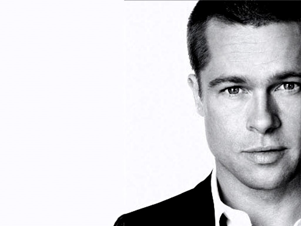 Brad Pitt black and white portrait wallpaper confident expression timeless style background