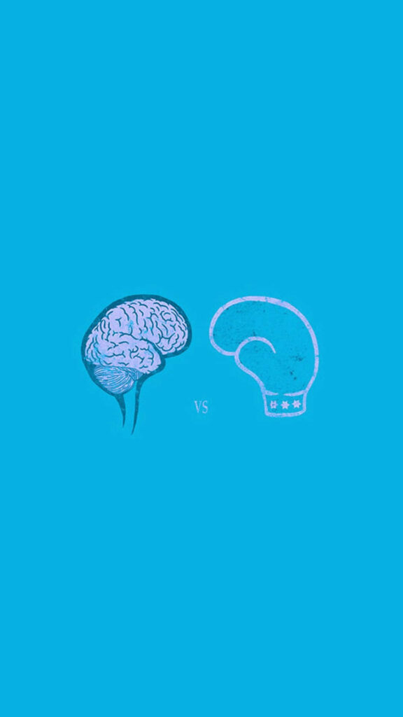 Minimalist iPhone Wallpaper: Brain vs. Boxing Glove on Blue Background