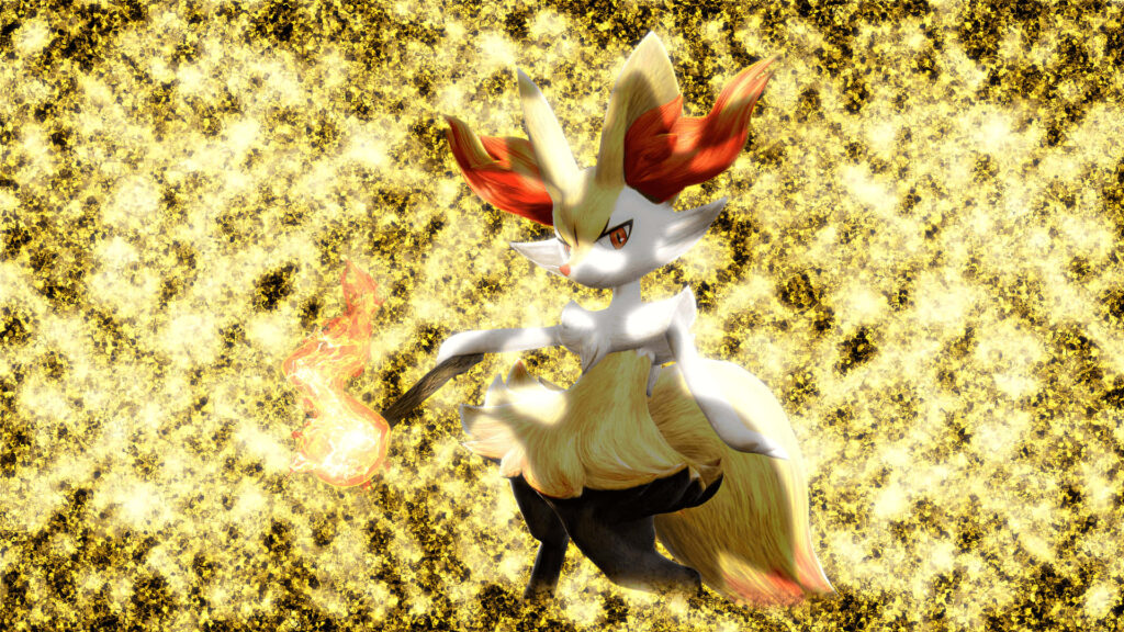 Braixen unleashing fiery flames in vibrant intense Pokémon battle scene wallpaper background