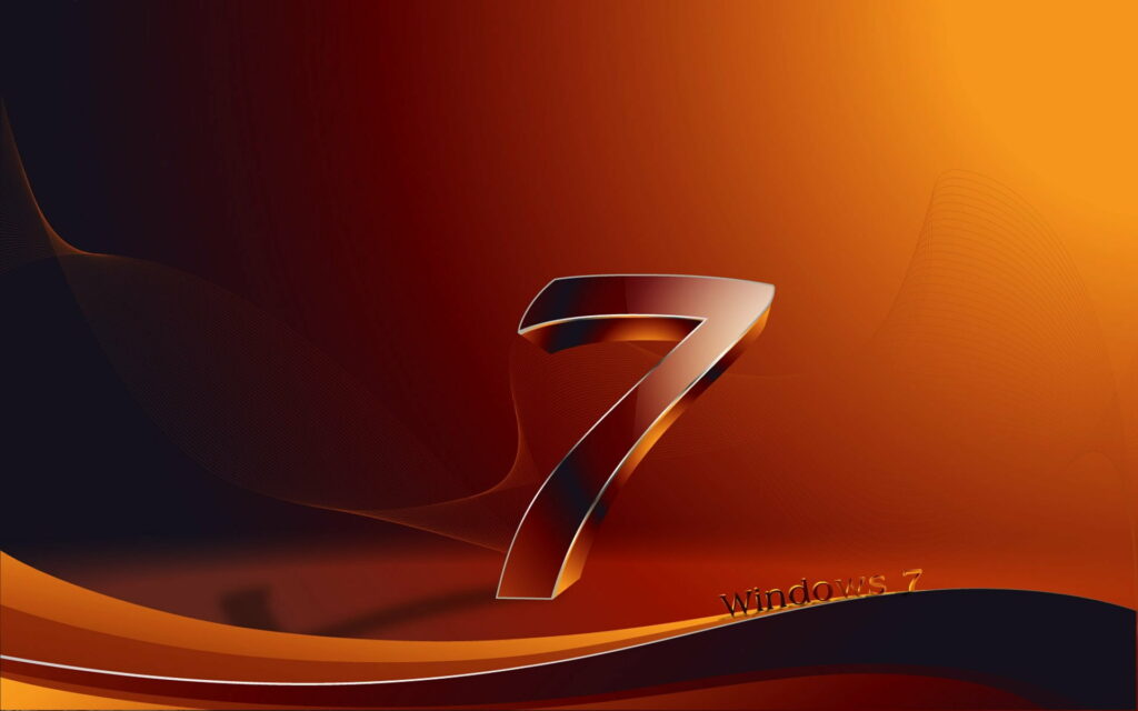 Polished metallic 3D number 7 Windows 7 wallpaper with dark brown and warm orange gradient background