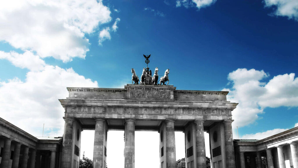 Old Brandenburg Gate Berlin Germany neoclassical monument bright blue sky classical columns wallpaper