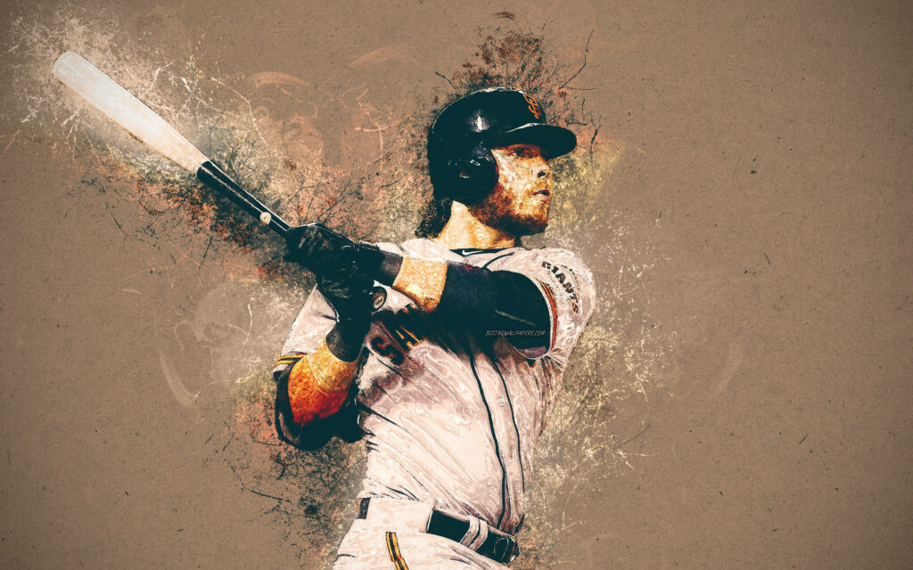 Brandon Crawford digital art wallpaper mid swing dynamic baseball player earthy tones motion