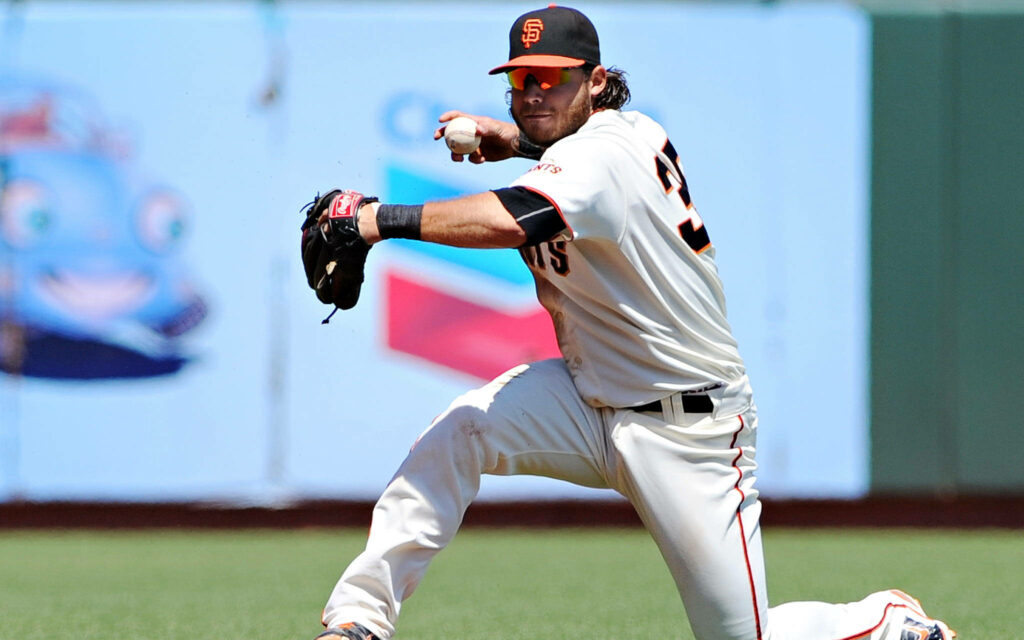 Brandon Crawford San Francisco Giants fielding ground ball intense focus baseball wallpaper