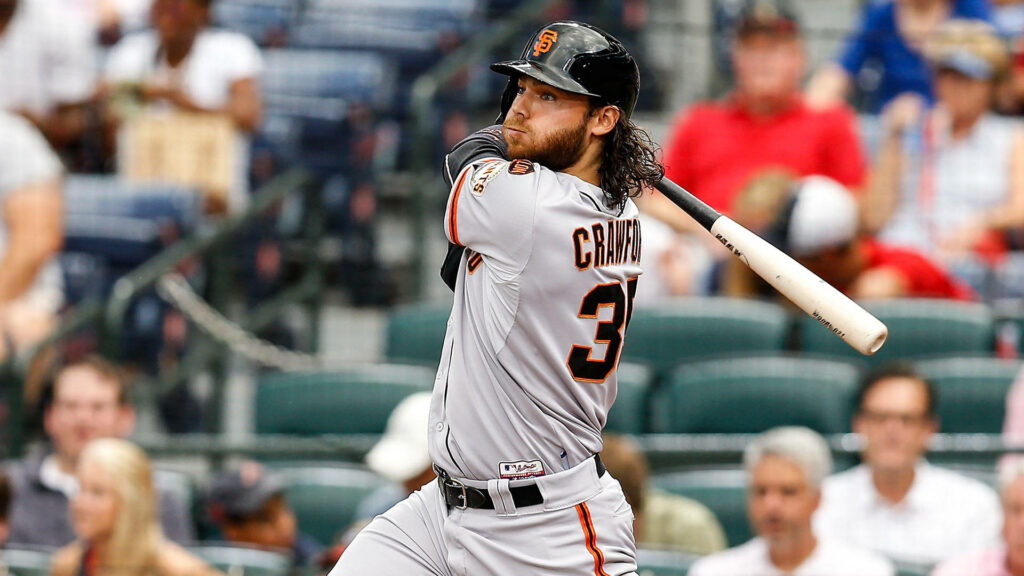 Brandon Crawford San Francisco Giants batting dynamic action sports wallpaper stadium background