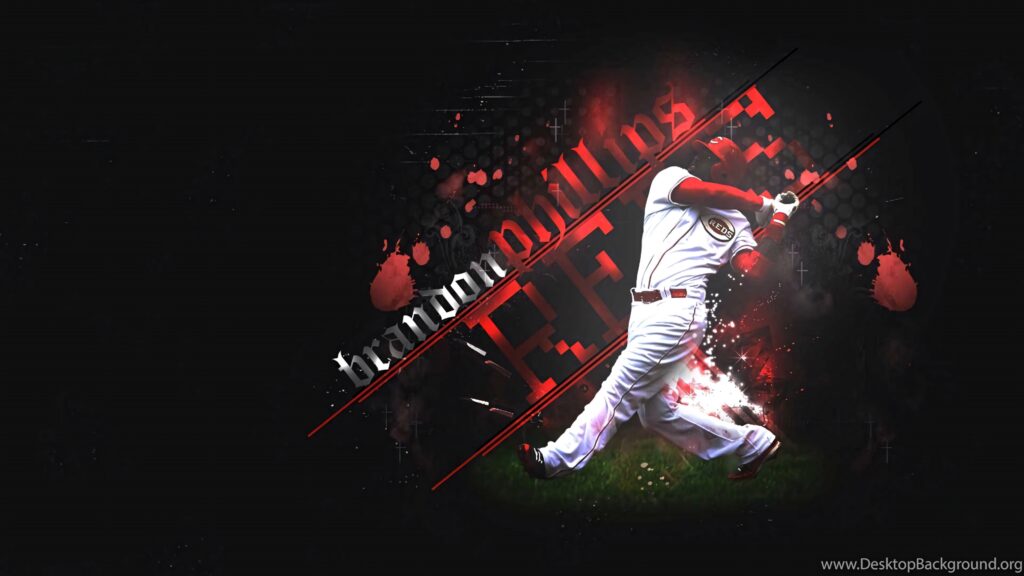 Brandon Phillips Cincinnati Reds mid-swing dynamic wallpaper vibrant red black baseball design