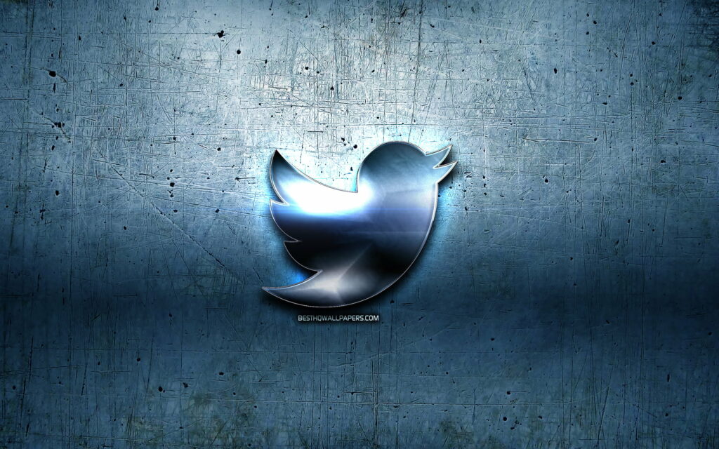 Metallic Masterpiece: Twitter Logo Shines in 3D Artwork on Blue Background QHD Wallpaper