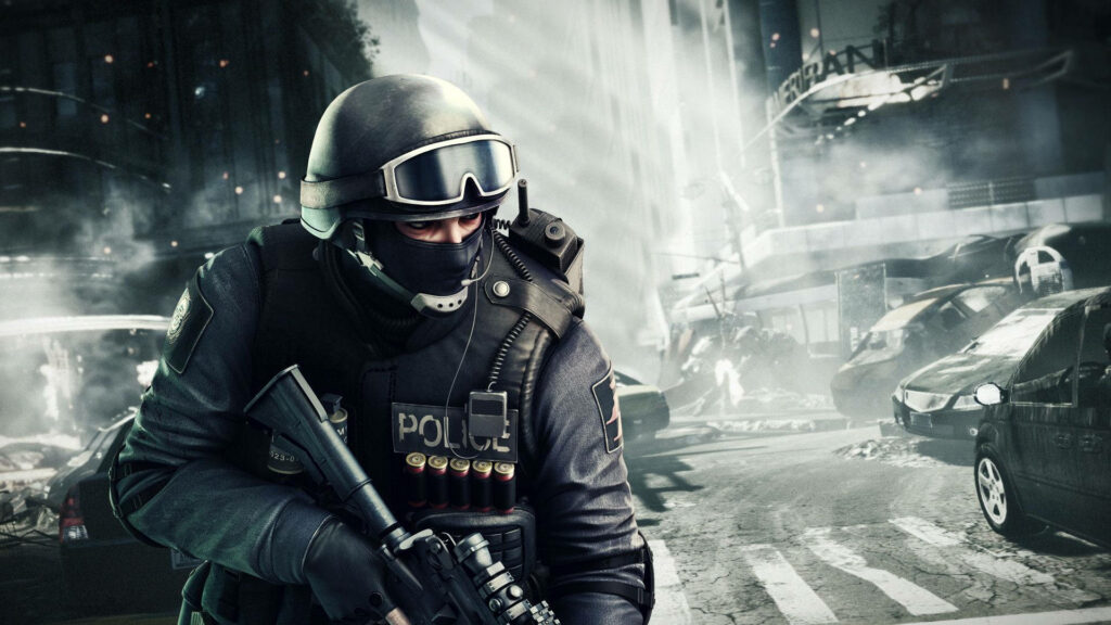 Guardian of Justice: A Intense Smoke-Filled Encounter- On Duty Desktop Wallpaper