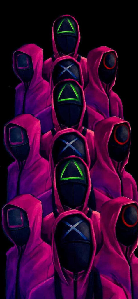 Squid Game: Red Guards Dark Background Wallpaper