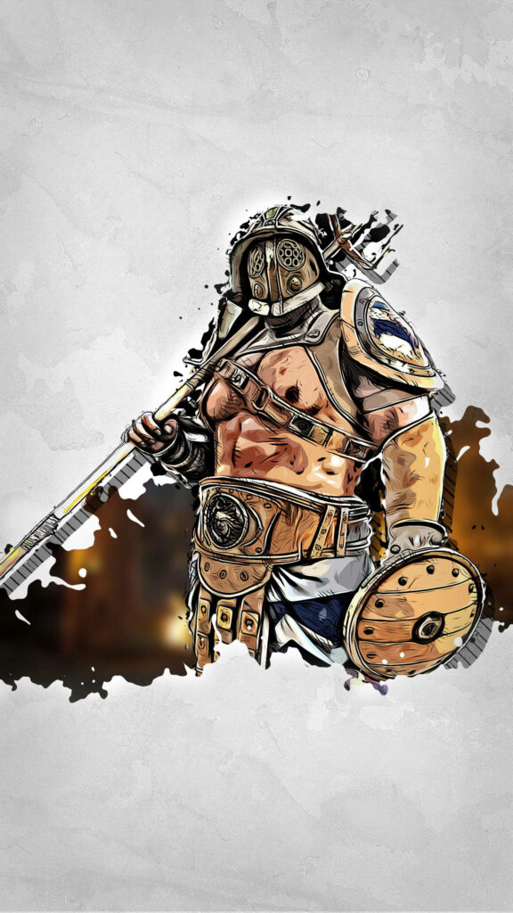 Legendary Warrior: A Stunning Wallpaper of the For Honor Gladiator in Iconic Outline Art