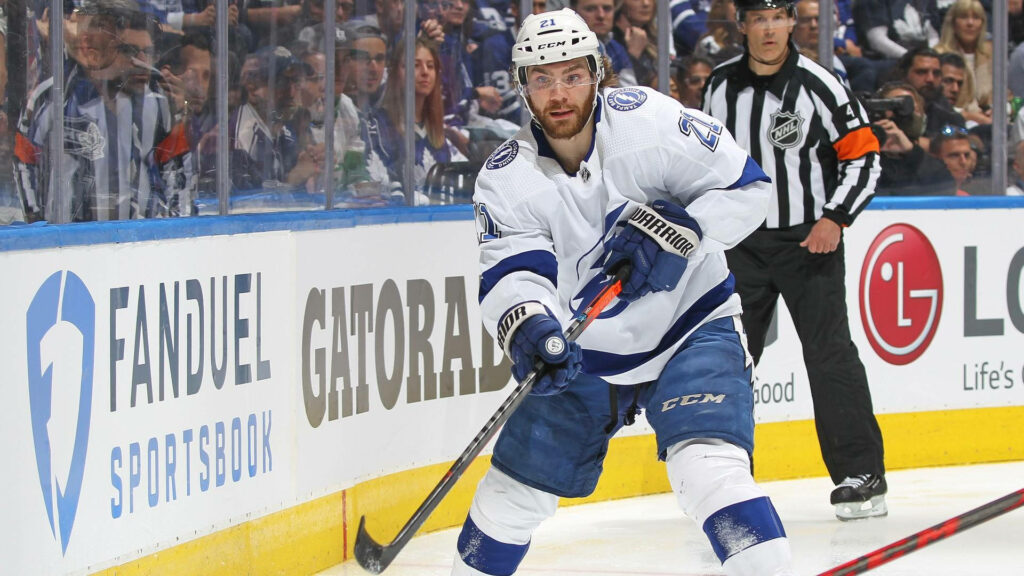 Brayden Point Tampa Bay Lightning intense action Eastern Conference Final hockey wallpaper