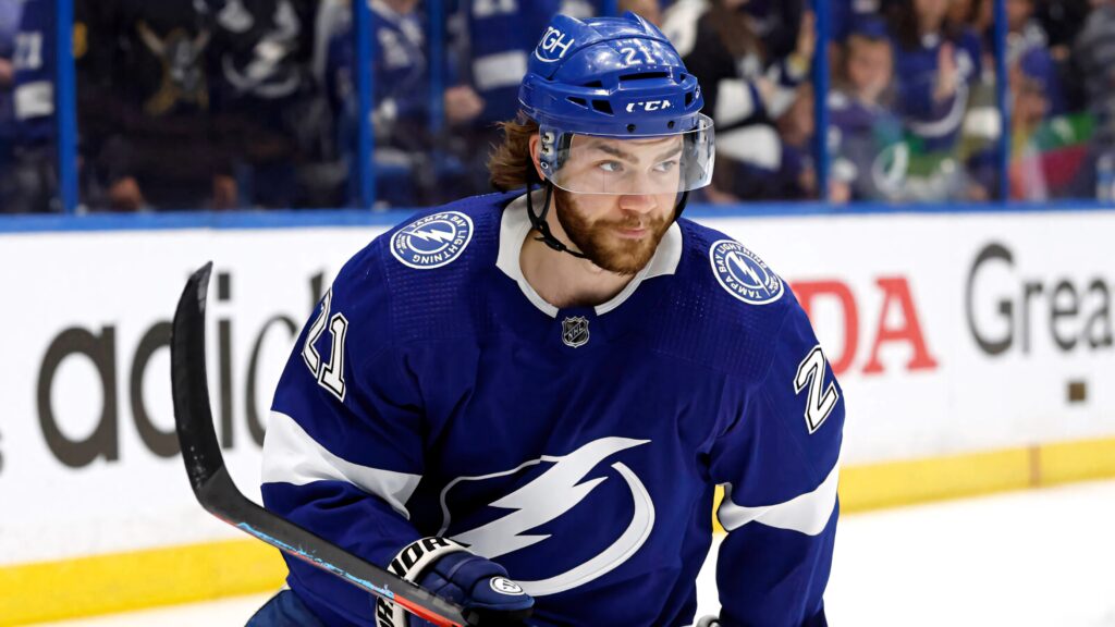 Brayden Point Tampa Bay Lightning NHL action shot vibrant arena dynamic wallpaper background
