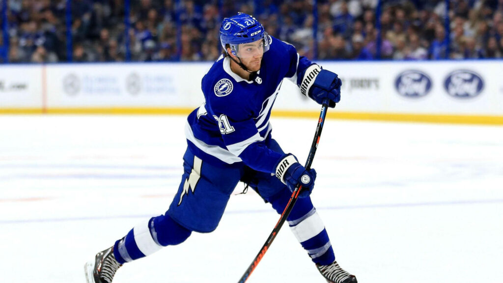 Brayden Point Tampa Bay Lightning dynamic hockey action high resolution ice rink wallpaper