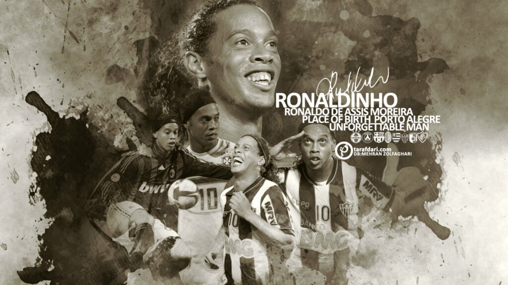 The Brazilian Wizard of Soccer: Ronaldinho Enchants with Mesmerizing Skills in Stunning HD Wallpaper