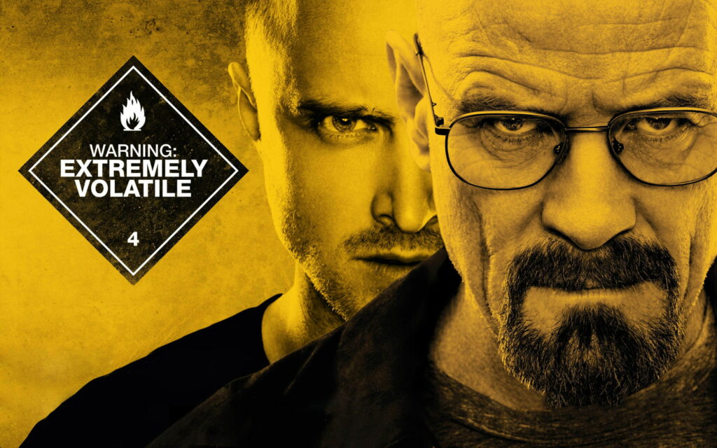 Breaking Bad 4K Wallpaper: Jesse Pinkman and Walter White in High-Stakes Atmosphere With Warning Sign