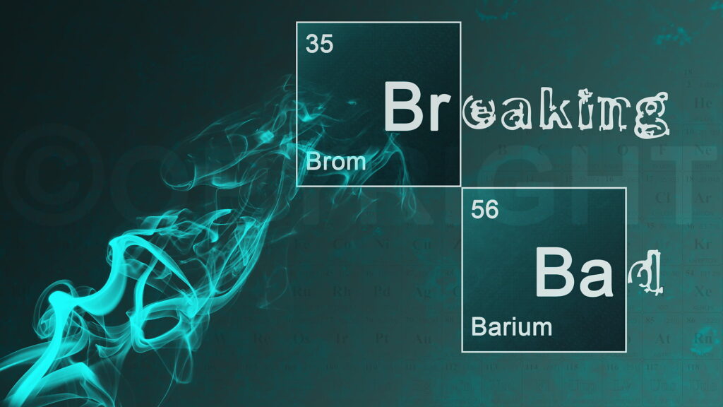 Breaking Bad Inspired HD Wallpaper: Blue Smoke Design with Chemical Symbols on Turquoise Background