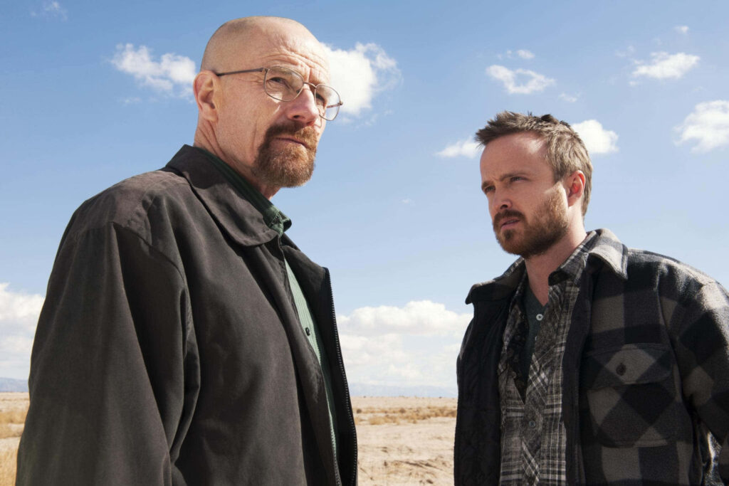 Bryan Cranston and Aaron Paul Breaking Bad wallpaper Walter White and Jesse Pinkman desert scene
