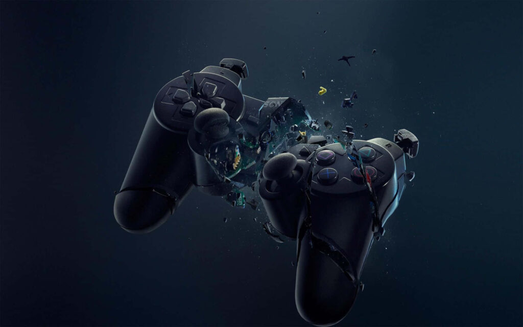 Shattered Gaming: A Visual Representation of Xbox Controller Destruction Wallpaper