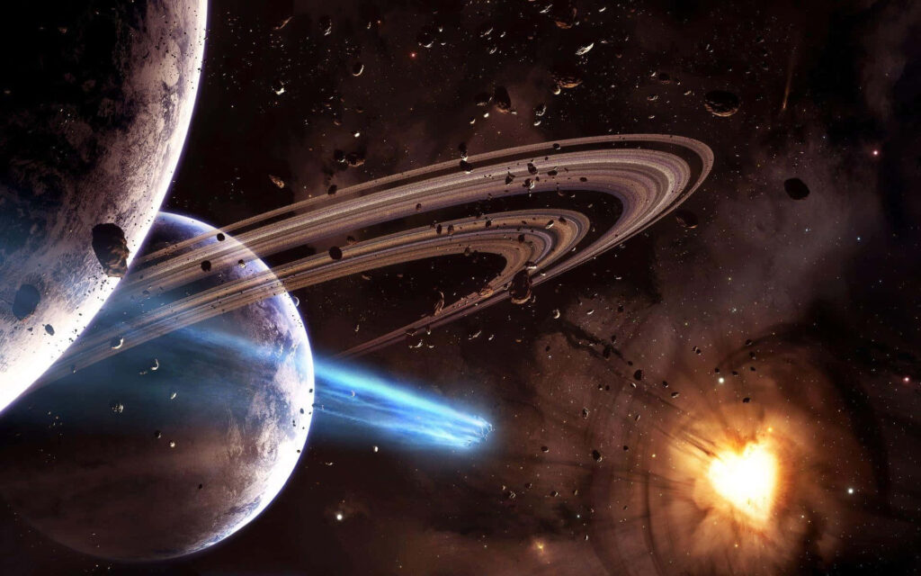 Vibrant 3D Galaxy Wallpaper: Stunning Cosmic Scene with Planets