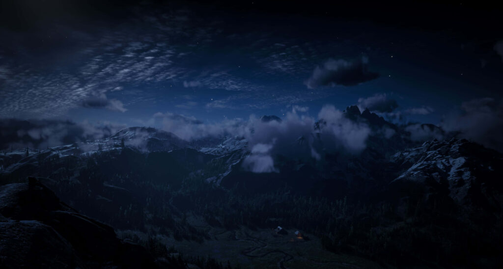 Serene 4K Mountain Wallpaper from Red Dead Redemption - Starry Night