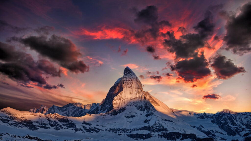HD Wallpaper: Serene Snow-Capped Alps Mountain at Sunset