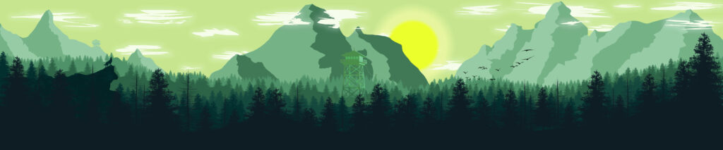 Serene Animated Forest Wallpaper: Pine Trees & Majestic Mountains