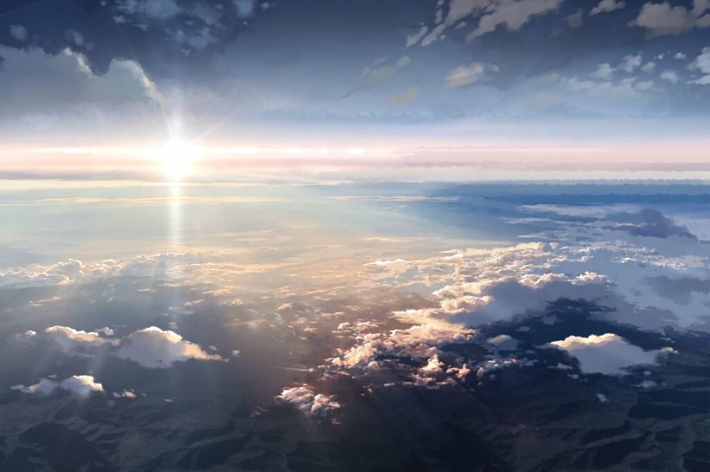 Breathtaking Anime Landscape HD Wallpaper: Serene Horizon & Sunlight