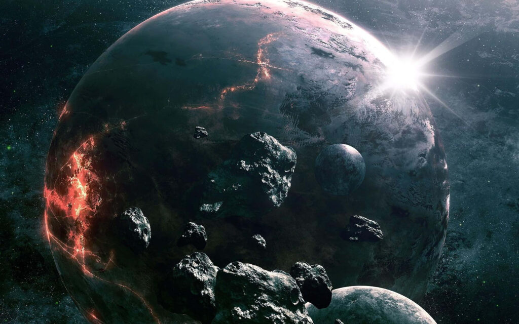 Majestic Asteroid Field Wallpaper: Cosmic Illumination in Space