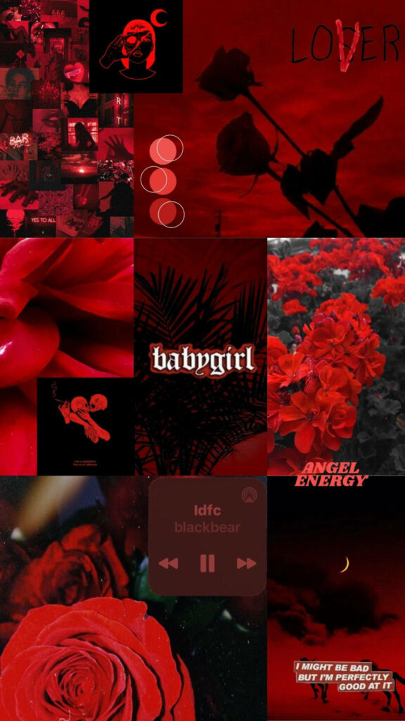 Fiery Tales: Rendezvous of Babygirl, Angel Energy, Lover, and Loser in Dark Red Aesthetic iPhone Wallpaper