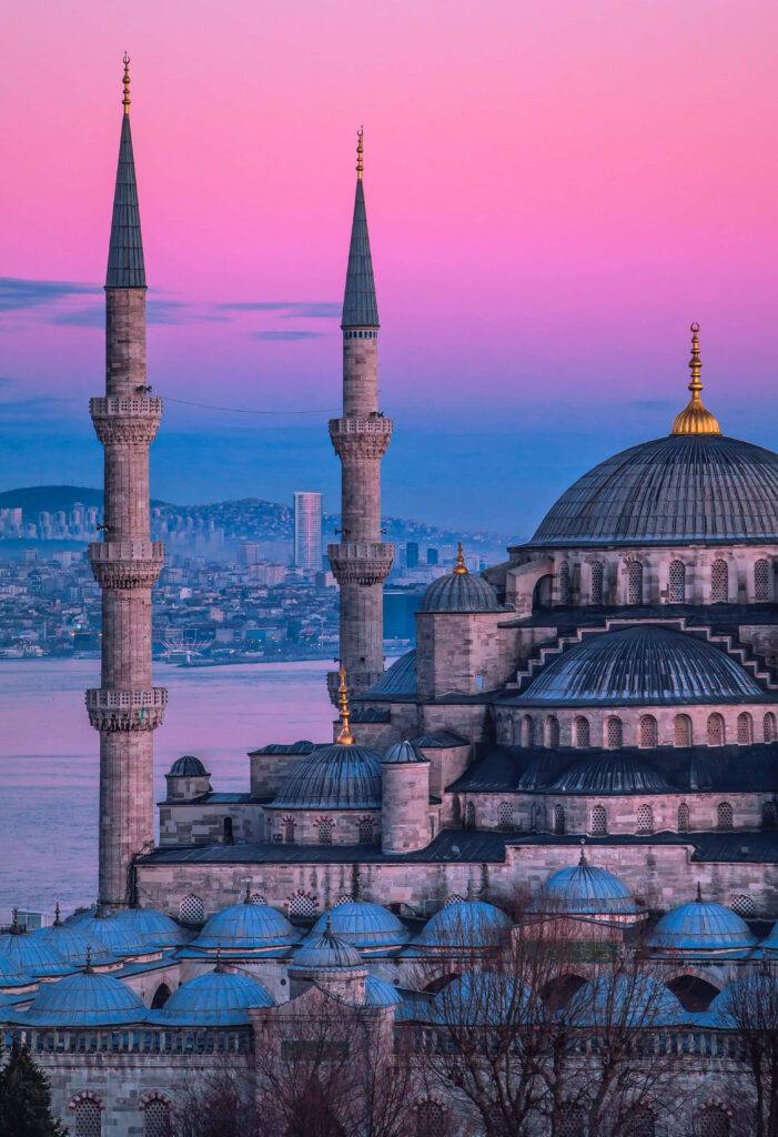 Serene Sunset Over Blue Mosque: Stunning Islamic Wallpaper Background