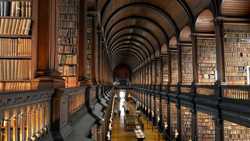 Trinity College Library's Brown and Gray Interior: A Book Lover's Haven in HD Wallpaper