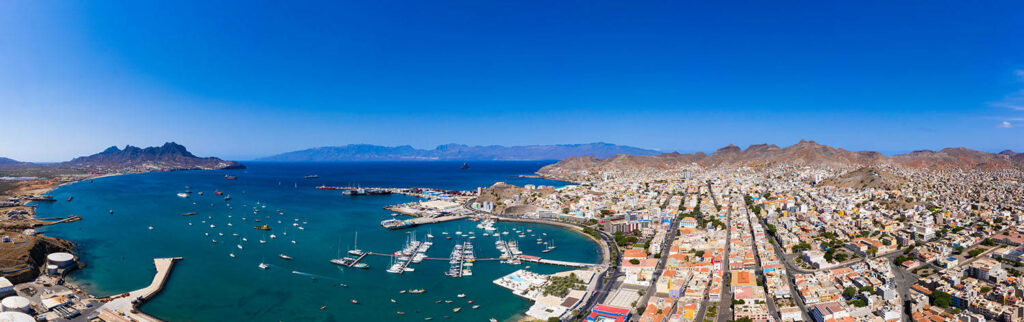 Stunning Cape Verde Panoramic: Blue Skies & Vibrant Coastline Wallpaper