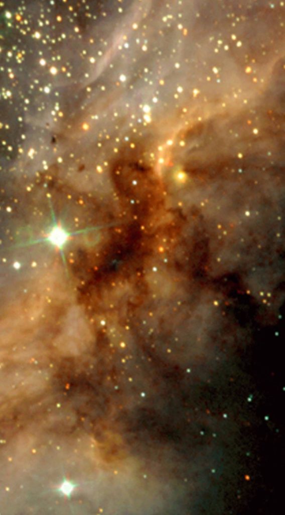High-resolution Carina Nebula wallpaper with sparkling stars and golden cosmic dust clouds
