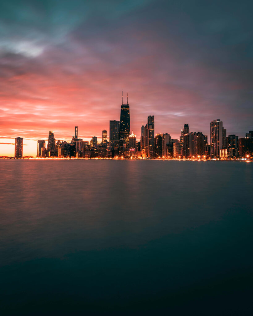 Stunning Chicago Skyline at Dusk - Vibrant Wallpaper Background