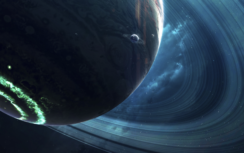 Stunning Cosmic Wallpaper: Glowing Green Planet & Starry Background