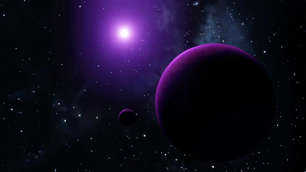 Stunning Cosmic Wallpaper: Glowing Purple Light & Starry Planets