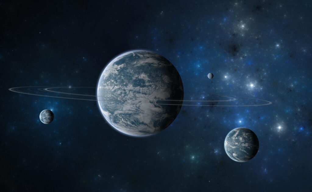 Breathtaking Cosmic Wallpaper: Planet with Rings & Distant Galaxies