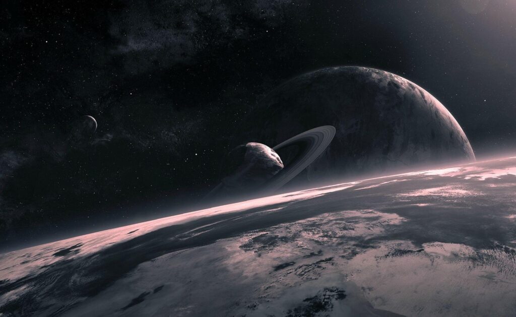Breathtaking Cosmic Wallpaper: Planet with Rings & Celestial Beauty