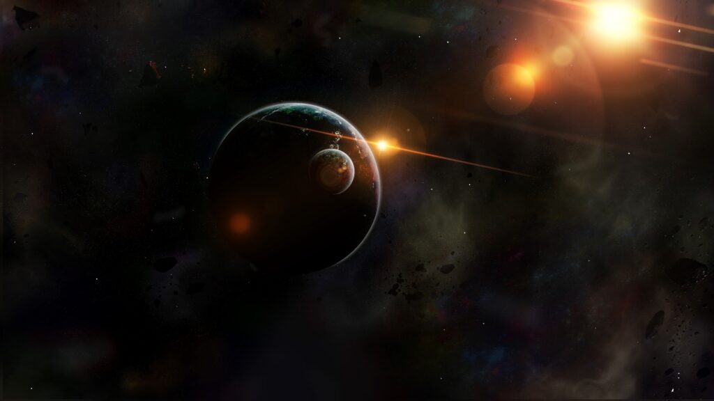 Breathtaking Cosmic Wallpaper: Planets & Solar Flare in Space