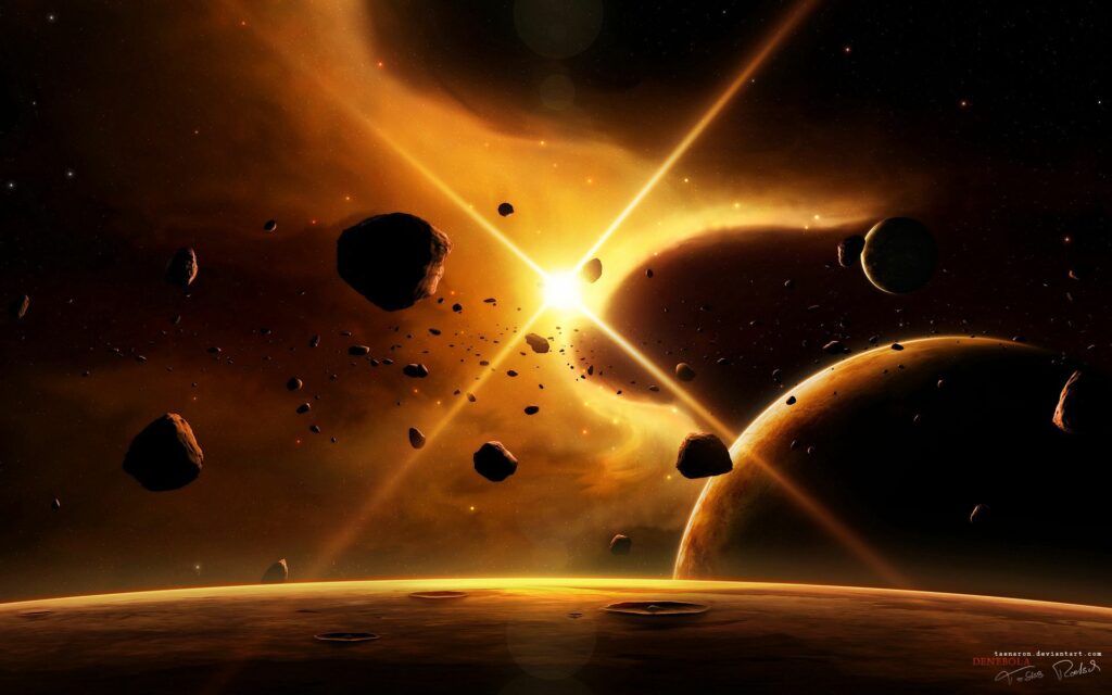 Breathtaking Cosmic Wallpaper: Star, Asteroids, and Planets