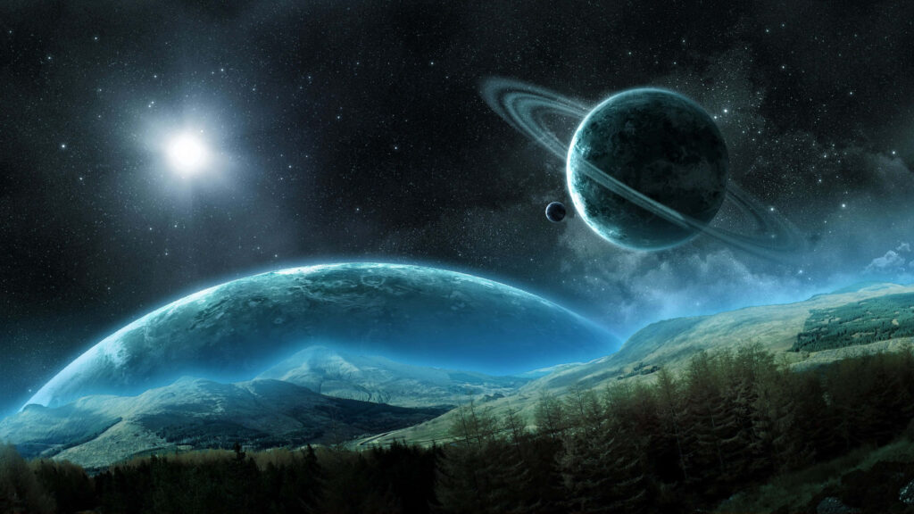 Breathtaking Cosmic Wallpaper: Serene Planet Landscape & Vibrant Stars