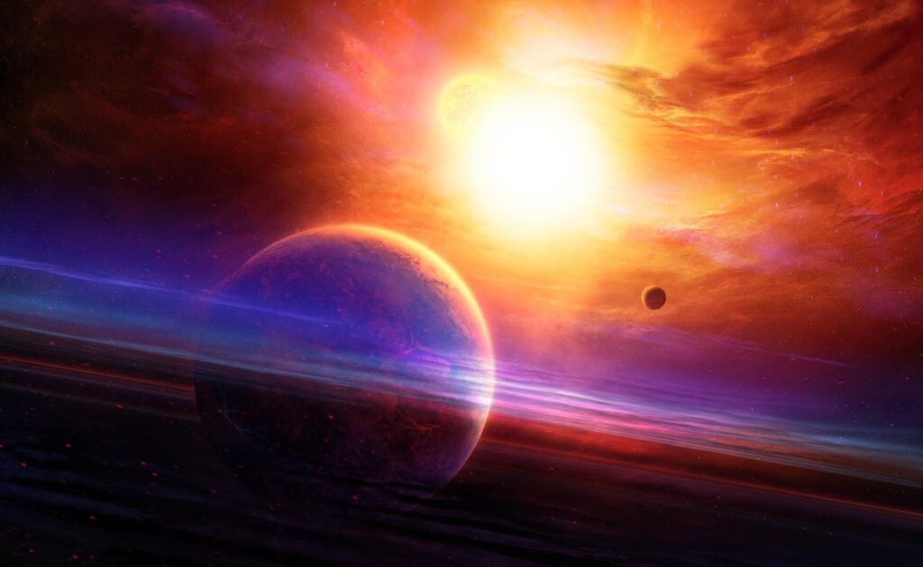 Stunning Cosmic Wallpaper: Vivid Planet & Colorful Nebula Art