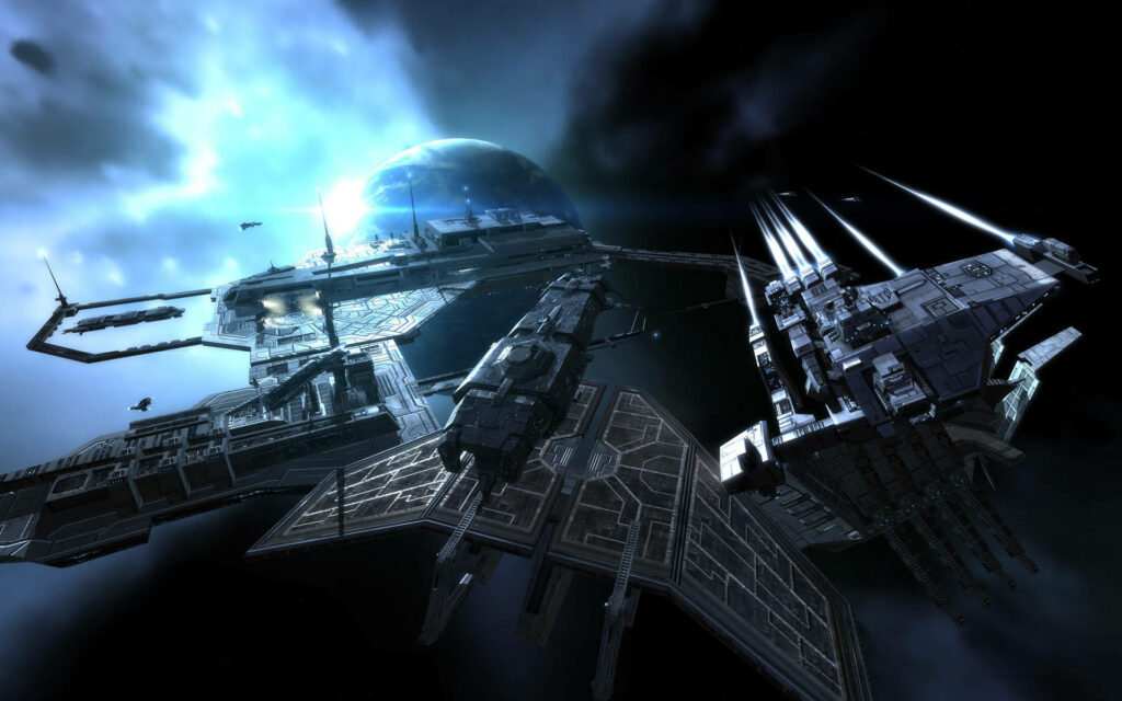 Stunning Eve Online Spaceport Wallpaper: Intricate Craft & Glowing Planet